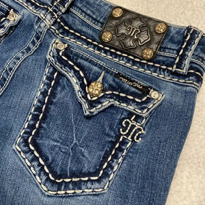 Miss Me Jeans CROPPED SKINNY Mid Rise Distress Jeans Size 30 x 24”